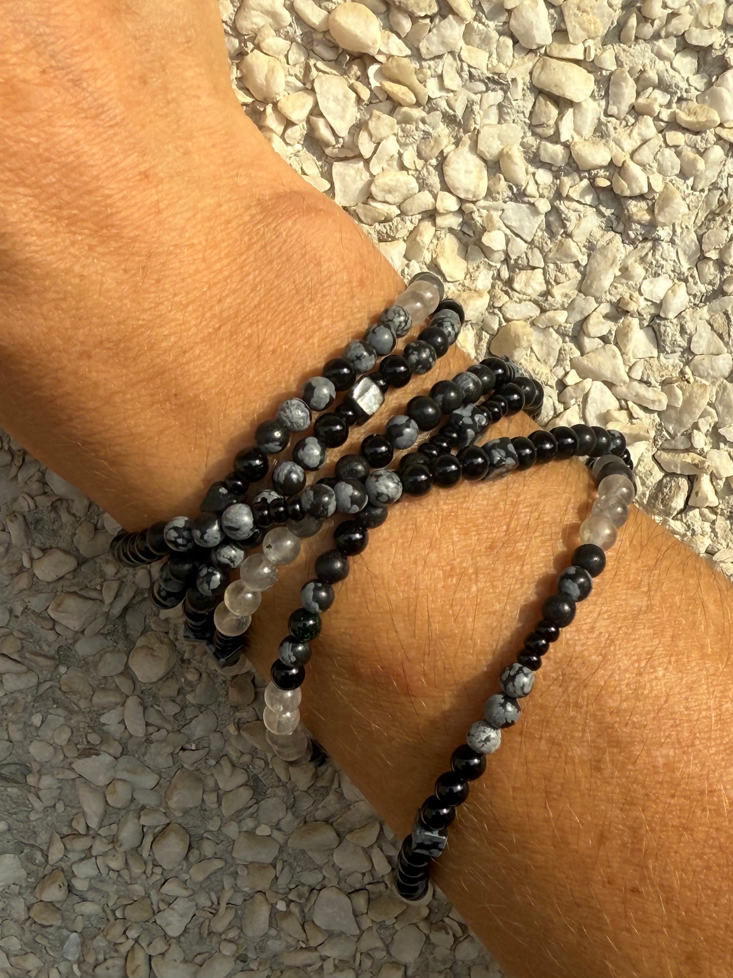 Stretchy Wrap Stone Bracelet Obsidian Mix