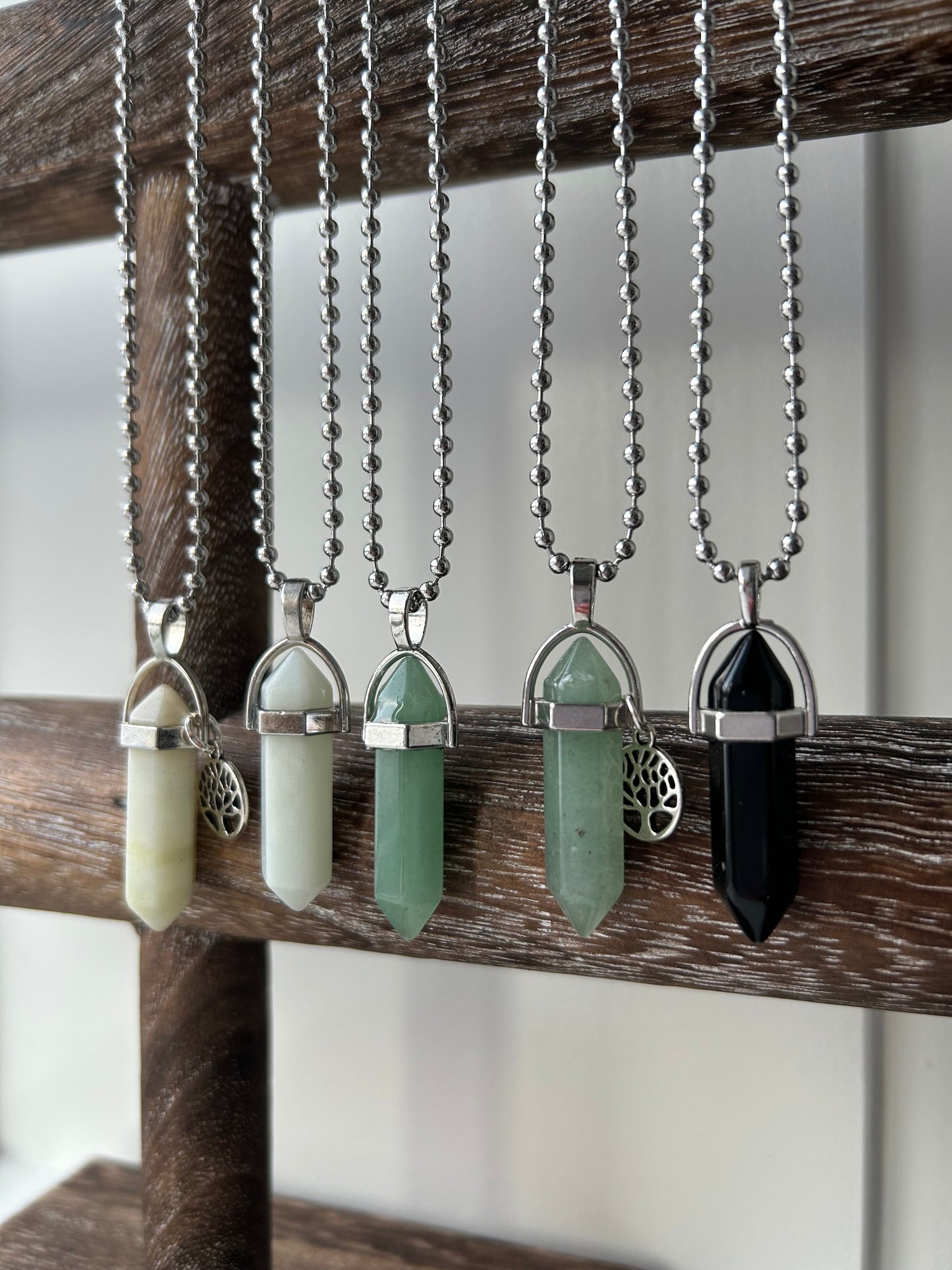 Long Silver Amazonite Tree of Life Necklace