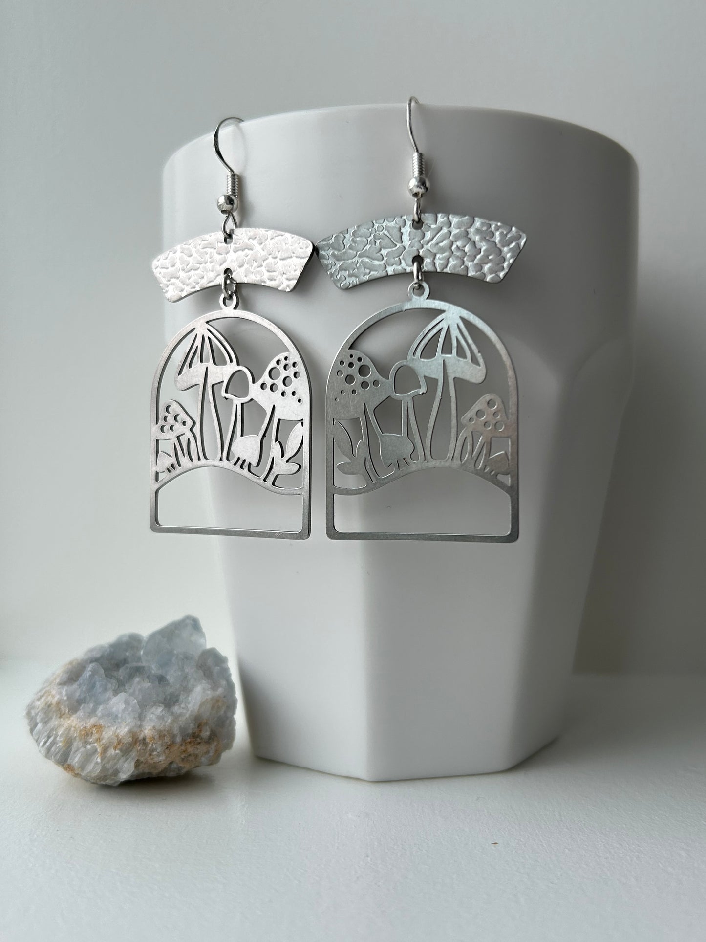 Silver Hammered Mushroom Patch Earrings