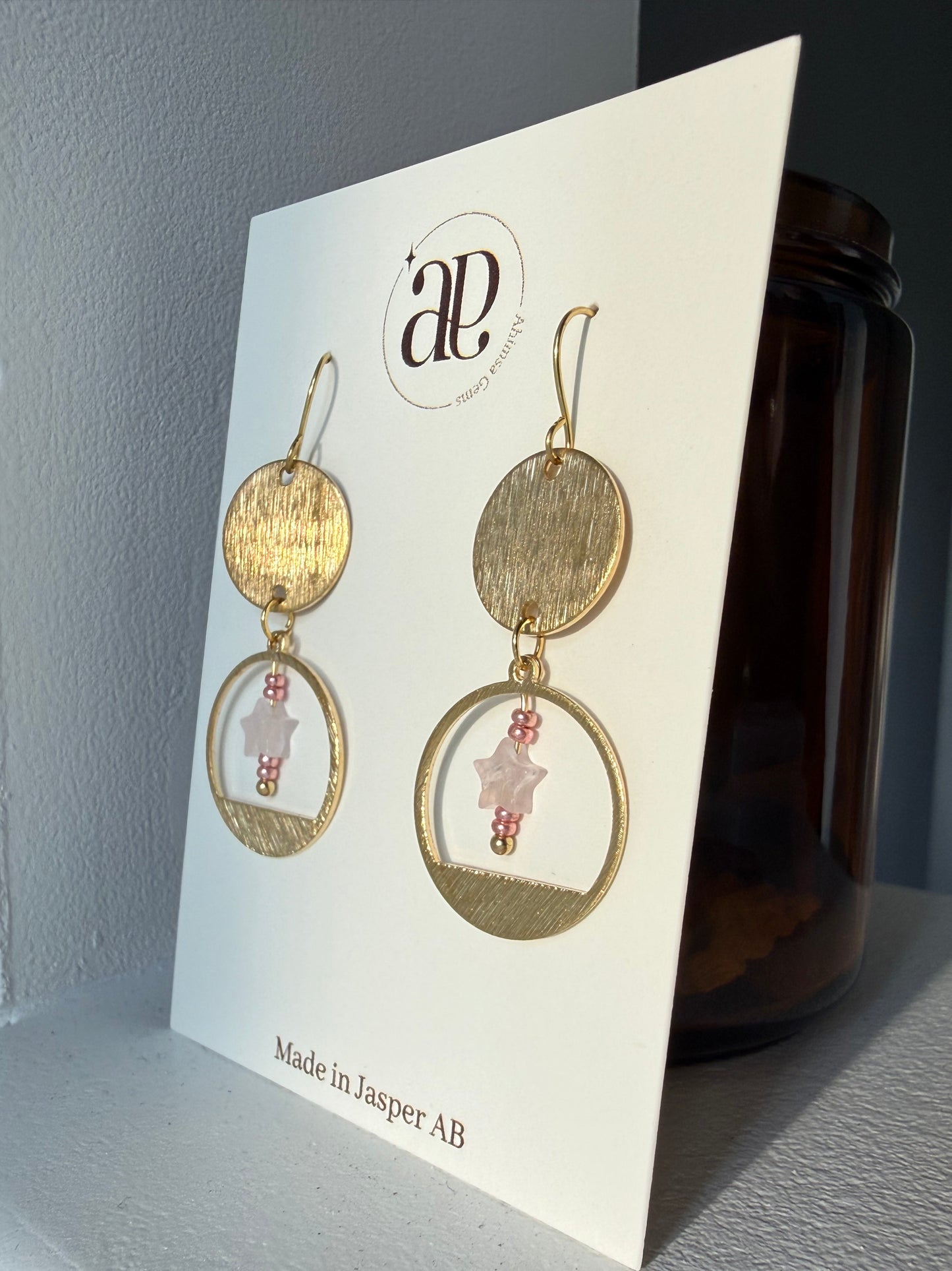 Rose Quartz Circle Stars Earrings