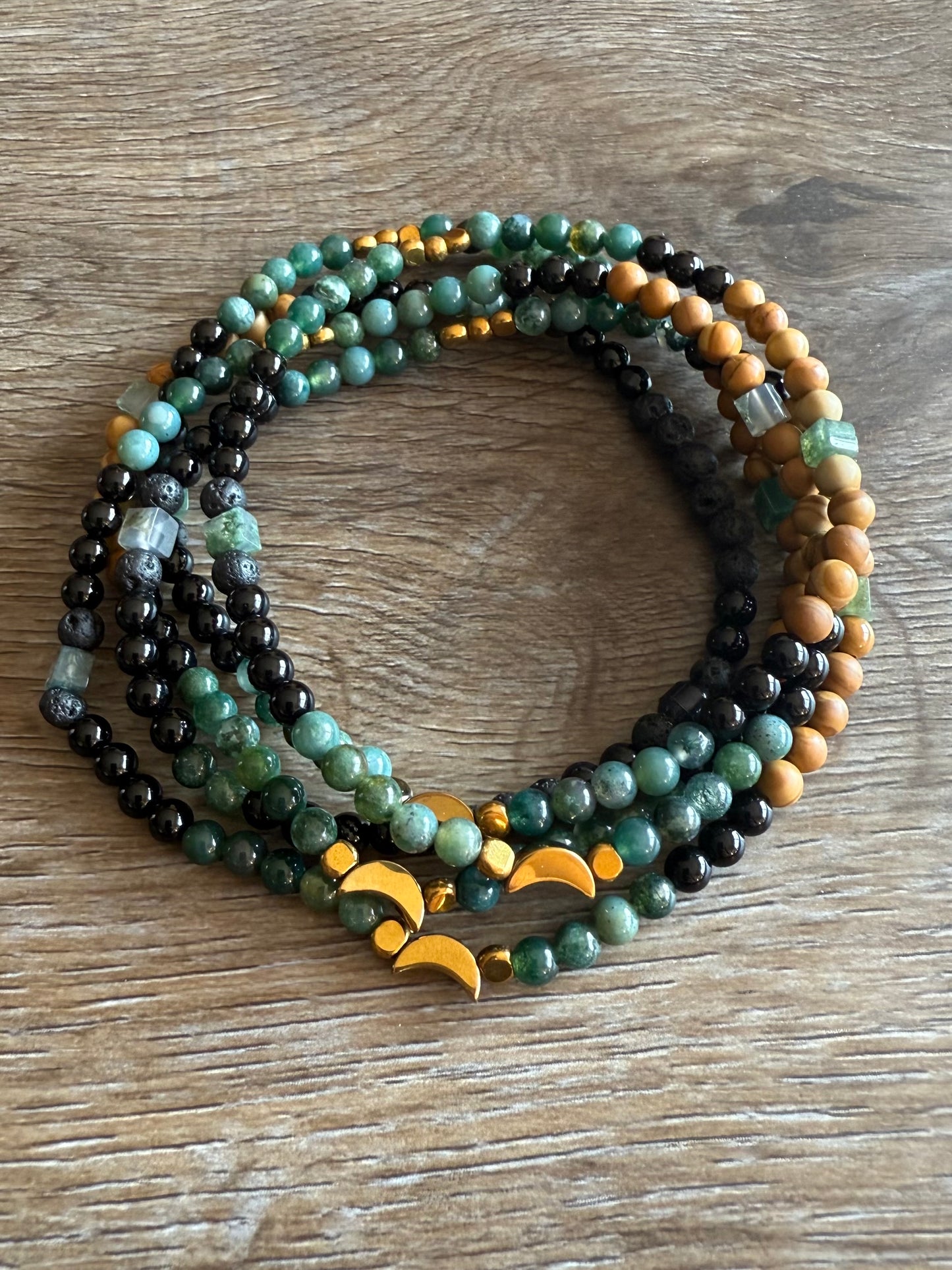 Stretchy Wrap Stone Bracelet Moss Agate Mix