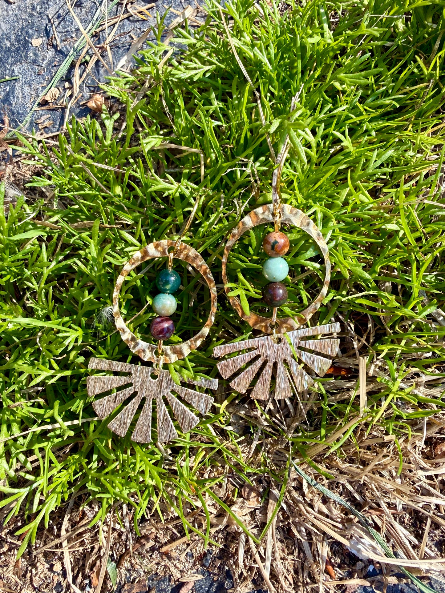 Fancy Jasper Sun Rays Earrrings