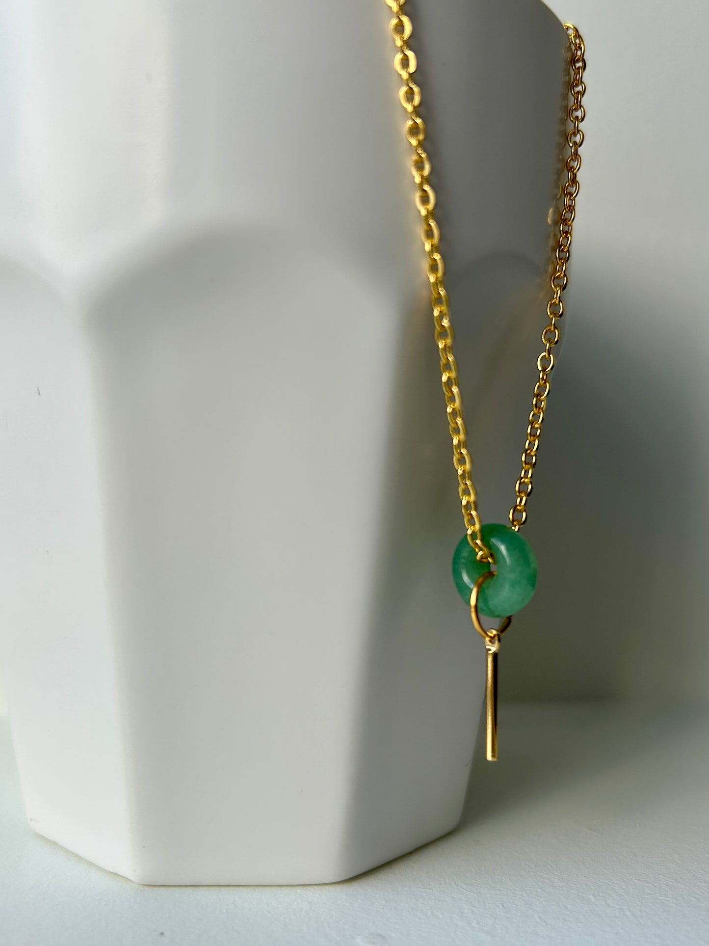 Aventurine Donut Pendant Gold Necklace
