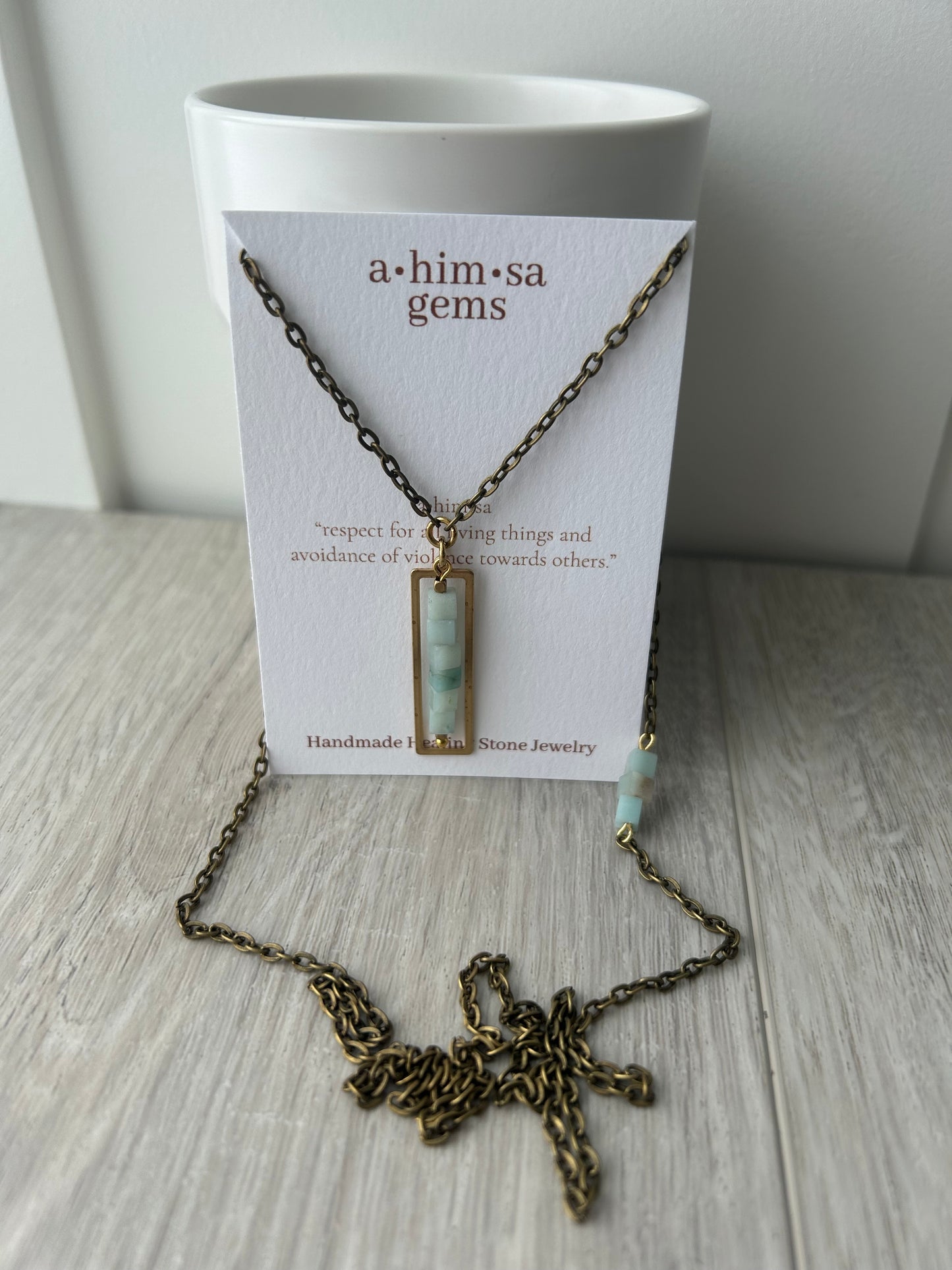 Amazonite Long Brass Necklace