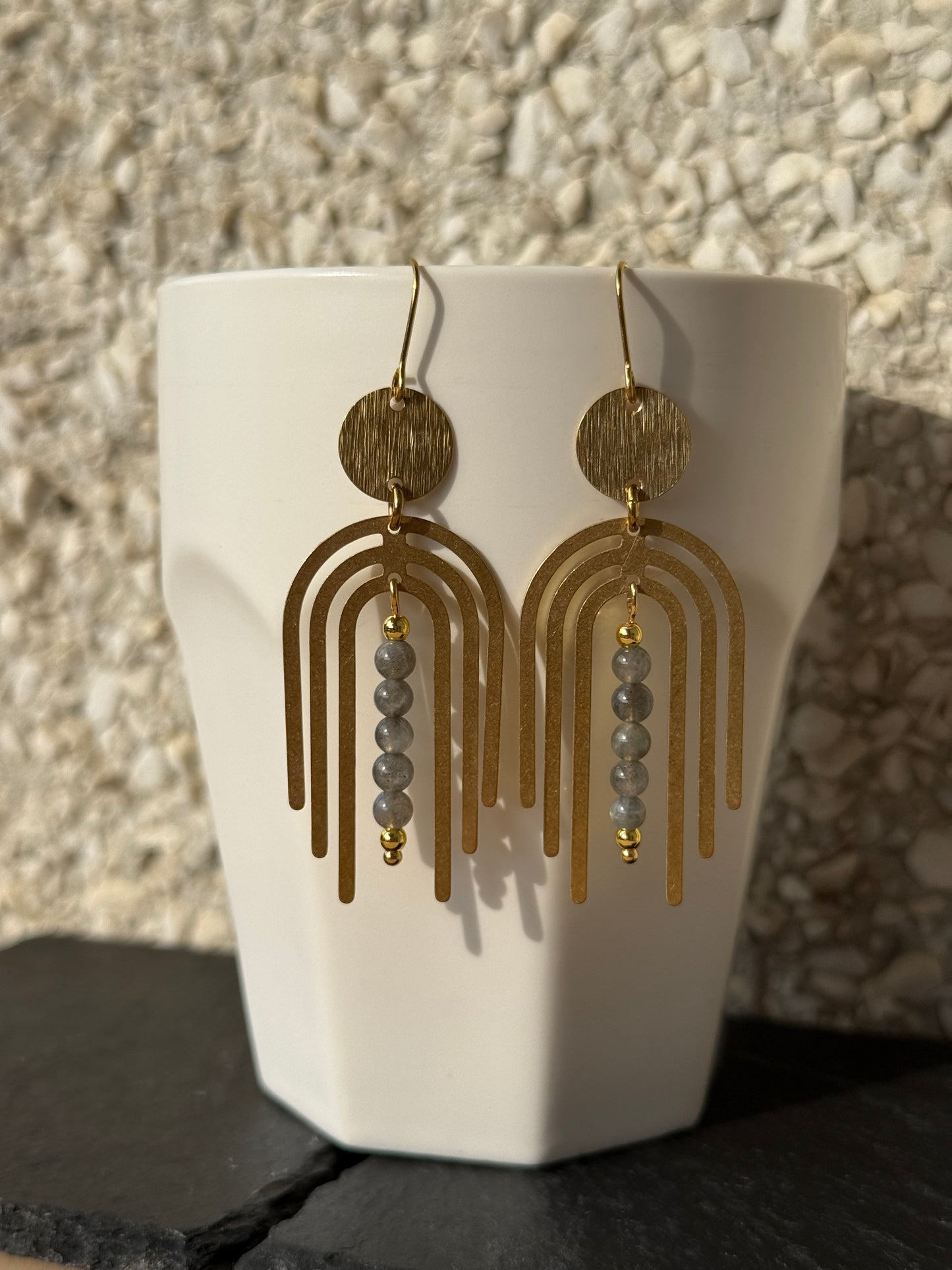Labradorite Arches Brass Earrings