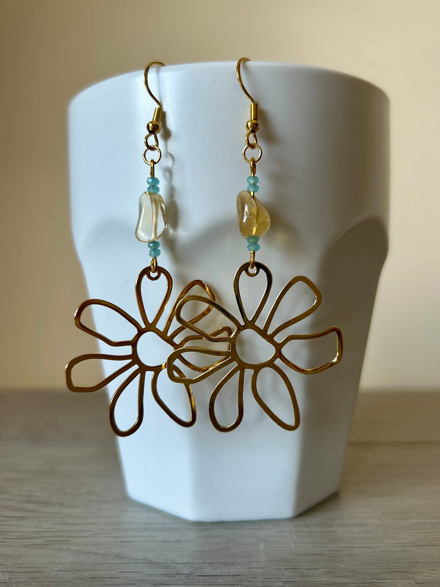 24k Gold Plated Citrine Daisy Earrings