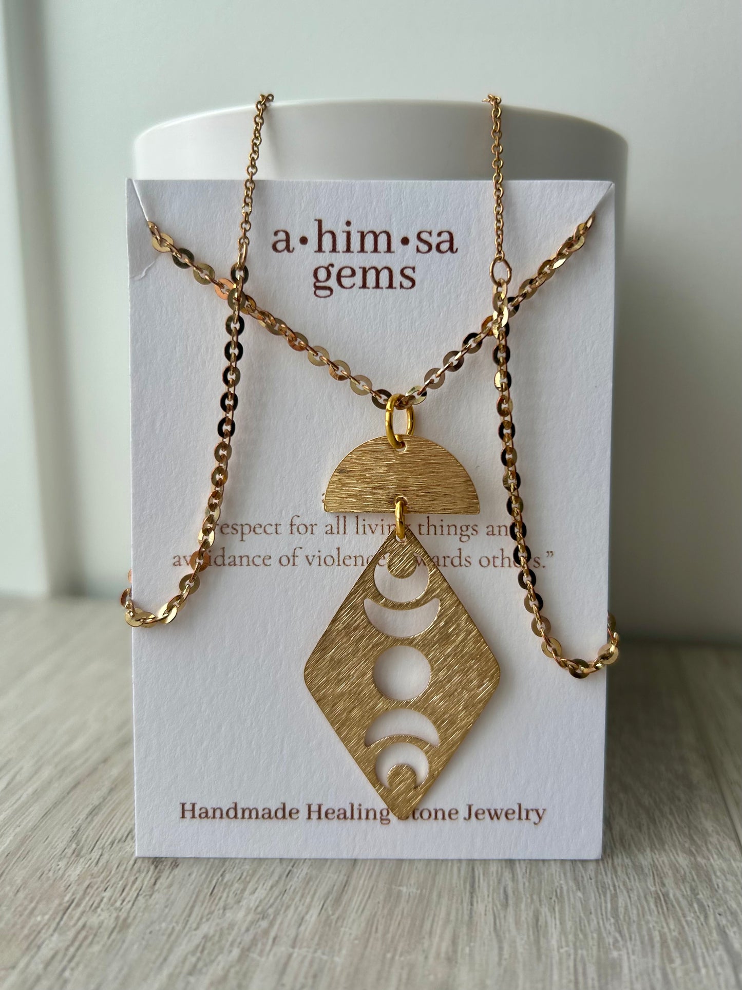 Moon Phases Long Brass Necklace
