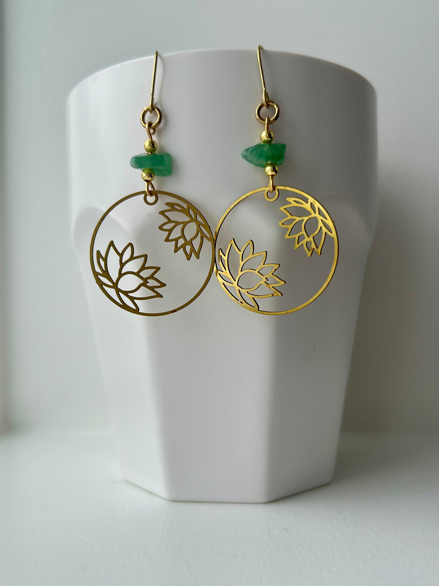 Lotus Jade Brass Earrings