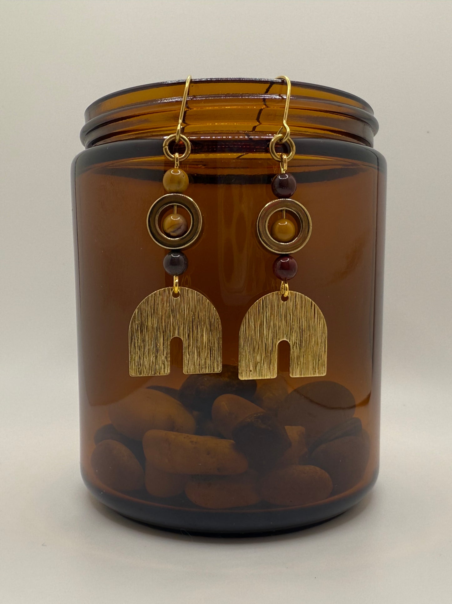 Mookaite Hematite Brass Earrings