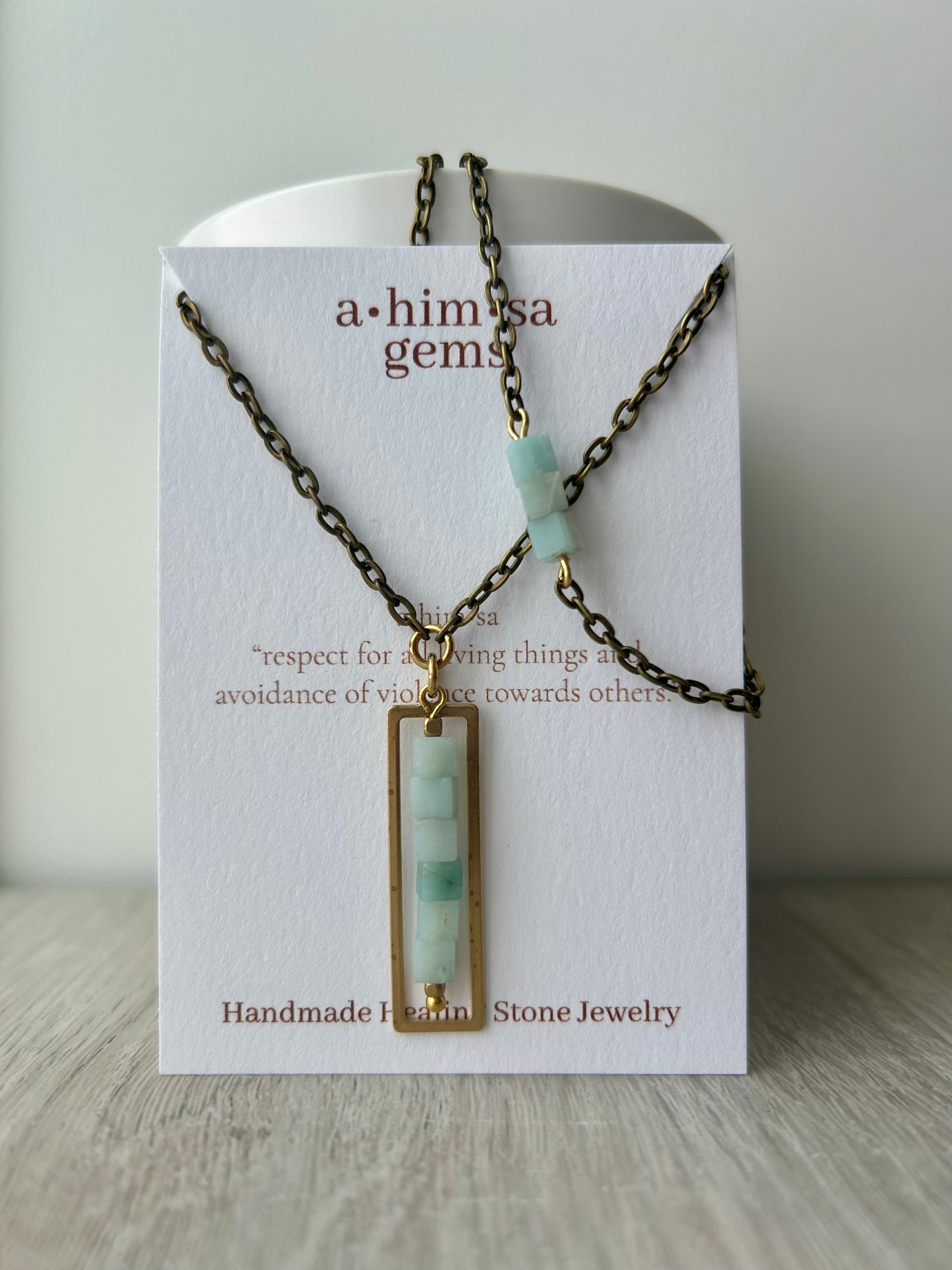 Amazonite Long Brass Necklace