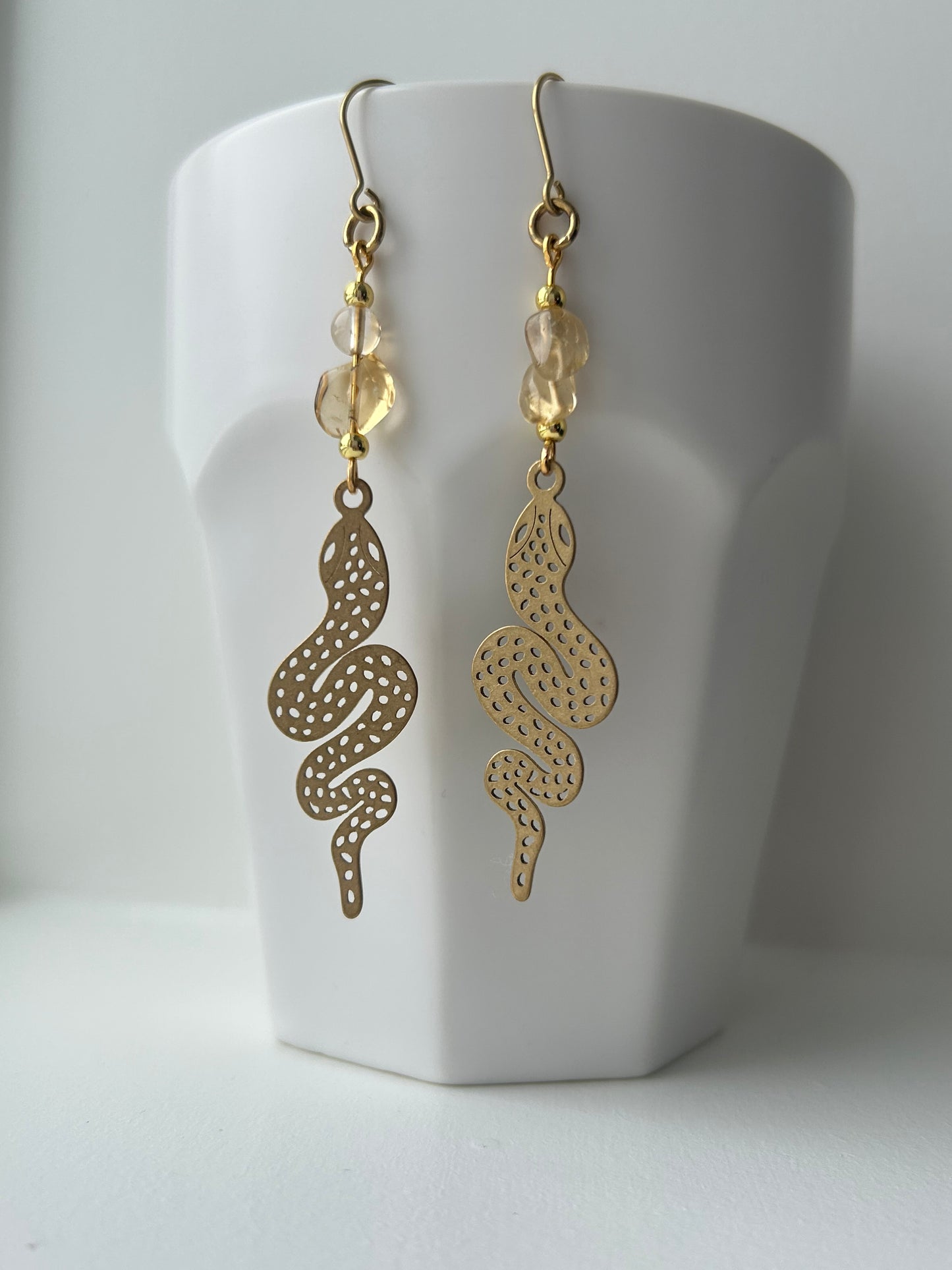 Citrine Snake Brass Earrings