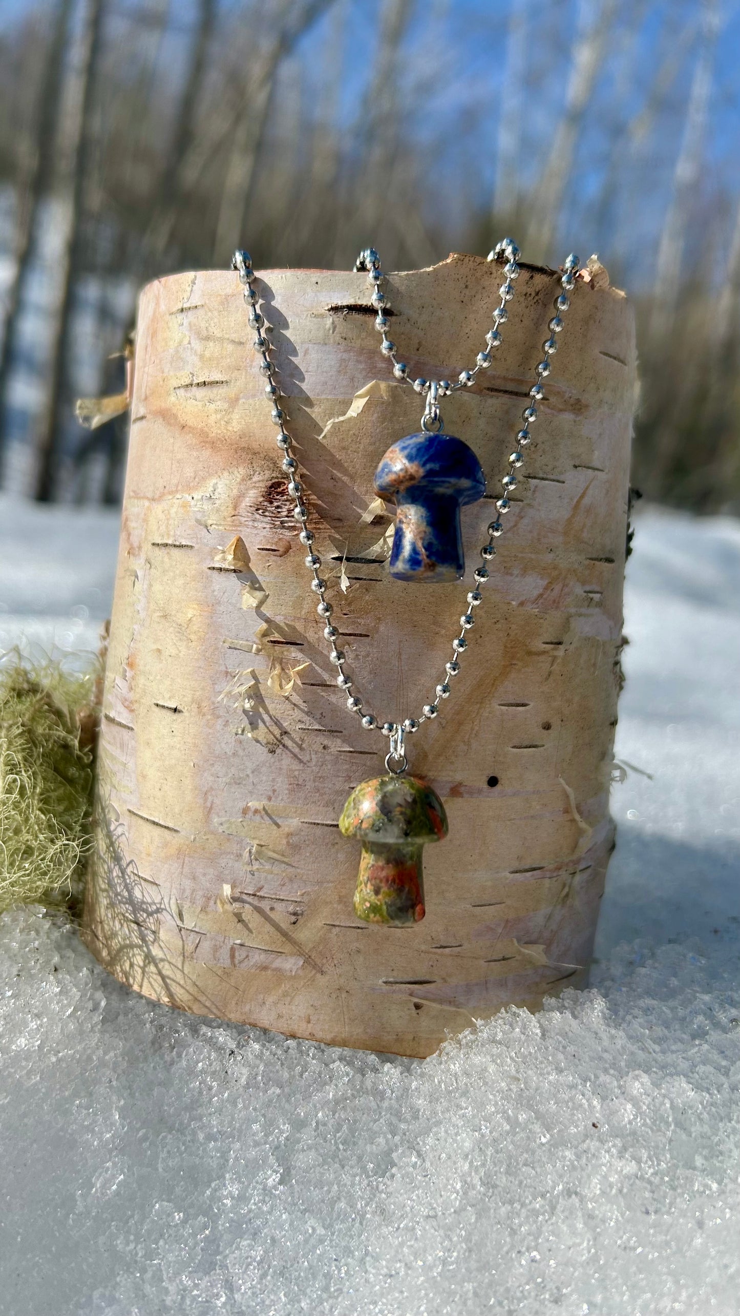 Silver Lapis Lazuli Mushroom Necklace