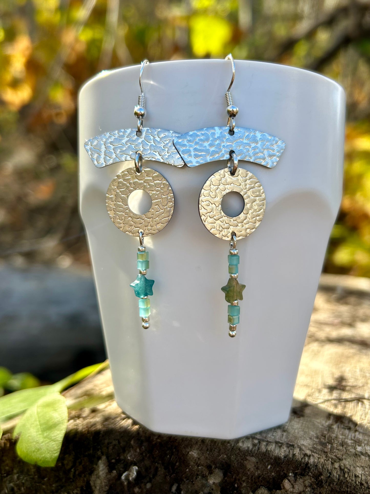 Silver Star Amazonite Hammered Earrings