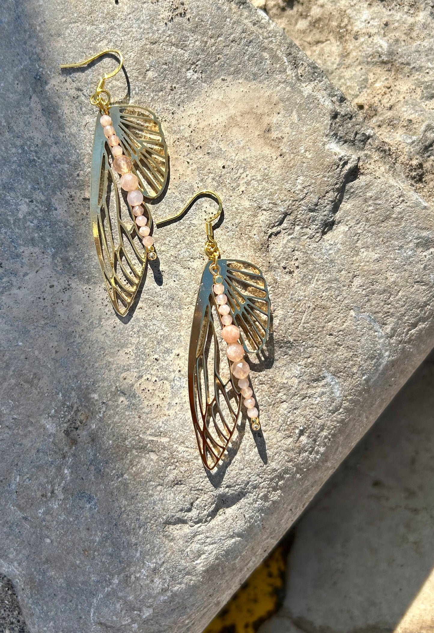 Moonstone Wings Brass Earrings