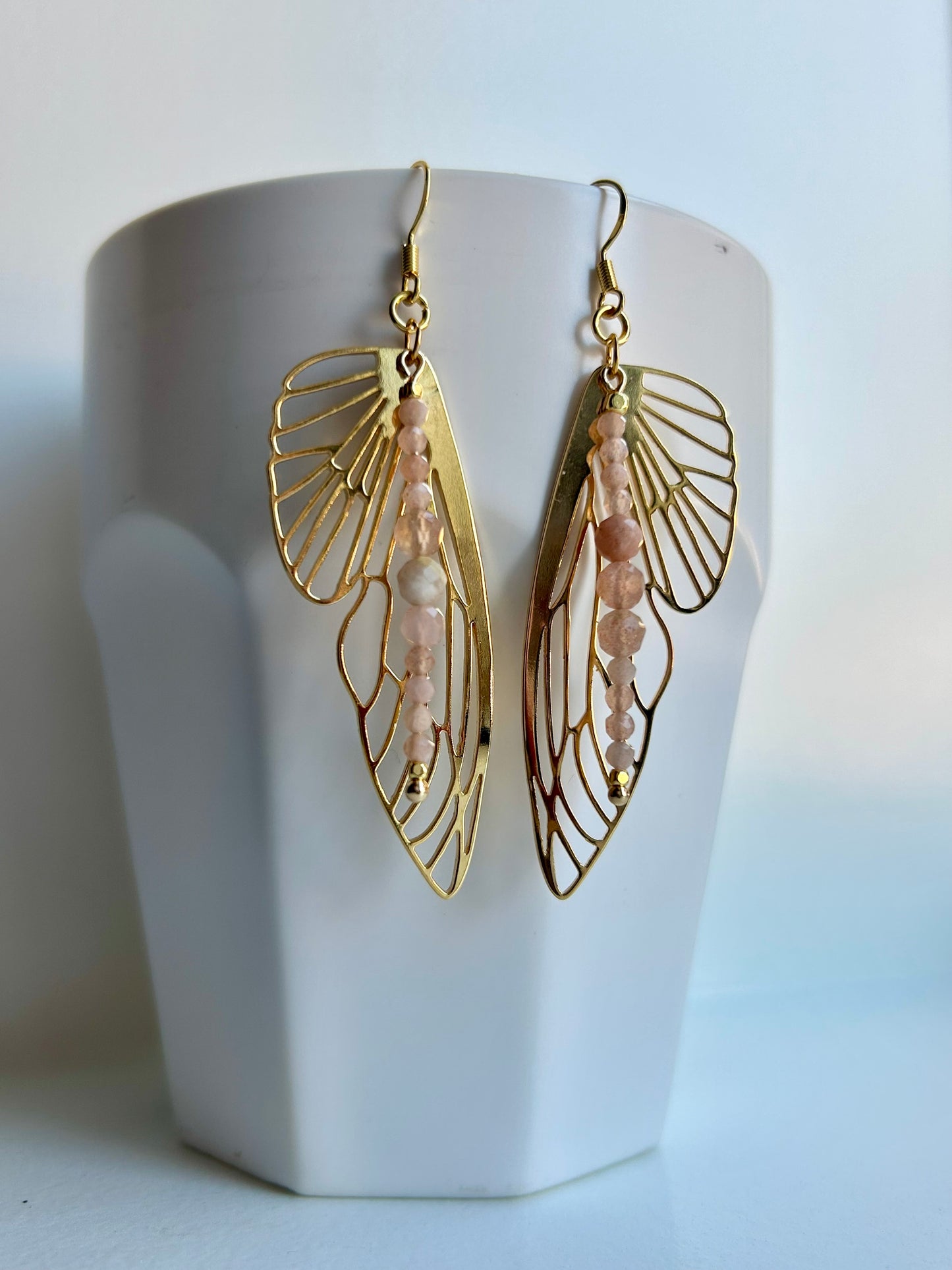 Moonstone Wings Brass Earrings