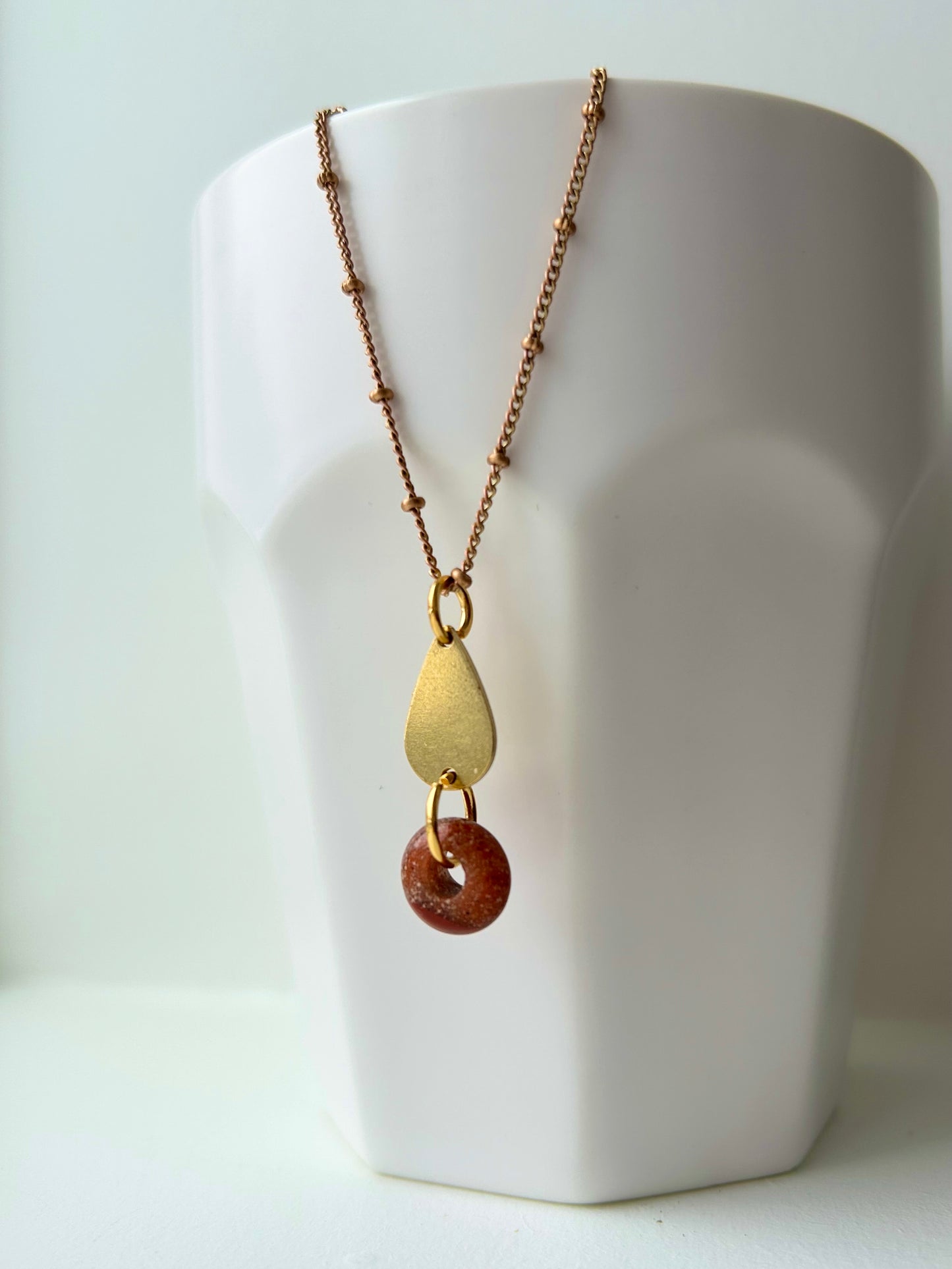 Sunstone Teardrop Brass Necklace