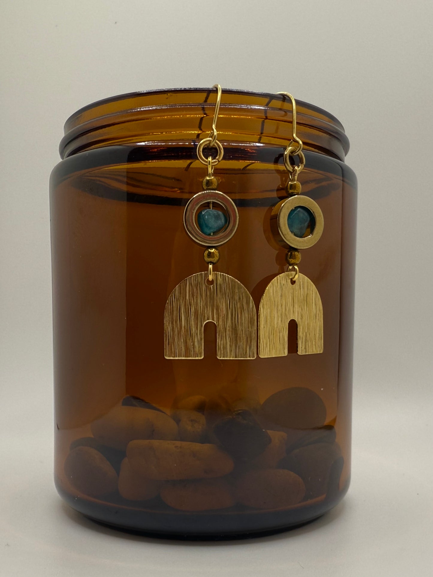 Apatite & Hematite Brass Earrings