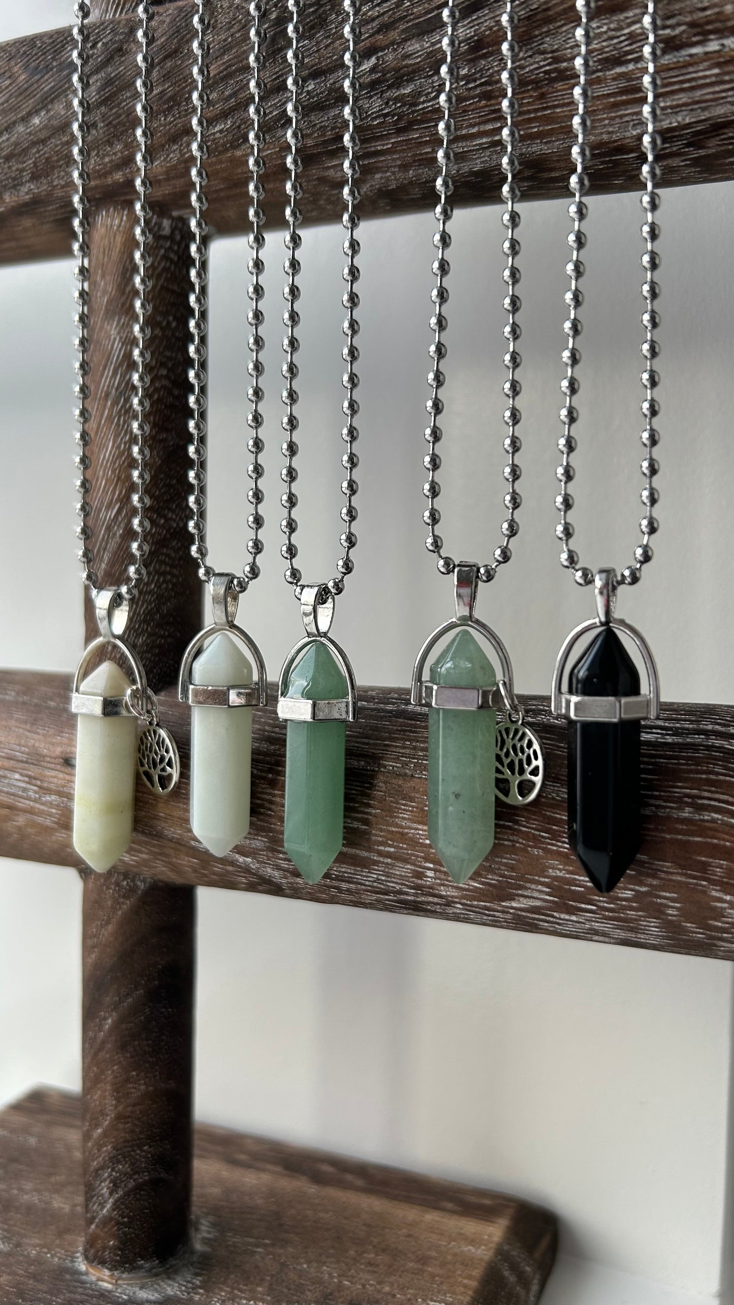 Long Silver Aventurine Tree of Life Necklace