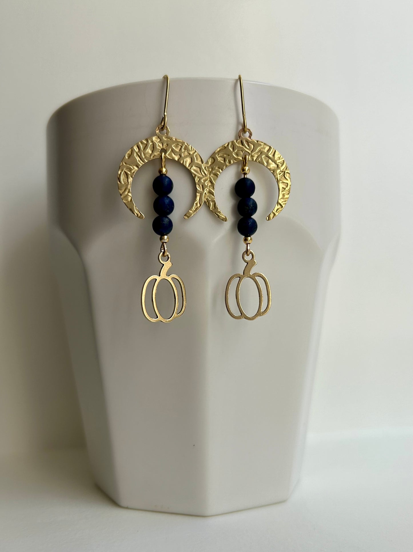 Blue Sardonyx Pumpkin Patch Brass Earrings
