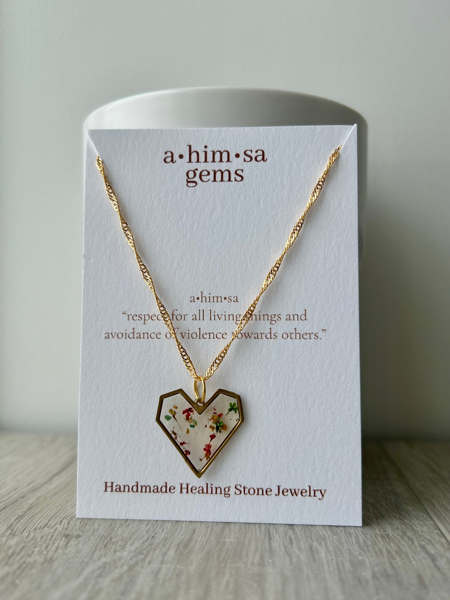 Tiny Flowers in Epoxy Gold Necklace.