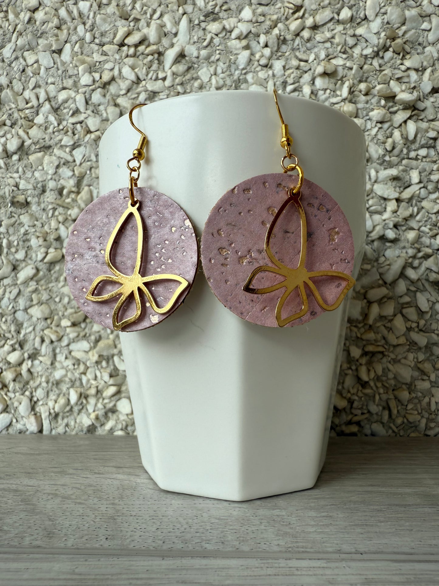 Pink Cork 24k Gold Plated Butterfly Earrings