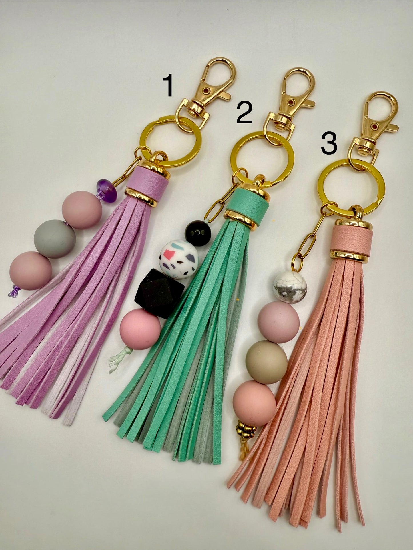 Lavender Tassel Silicone Beaded Amethyst Keychain (1)