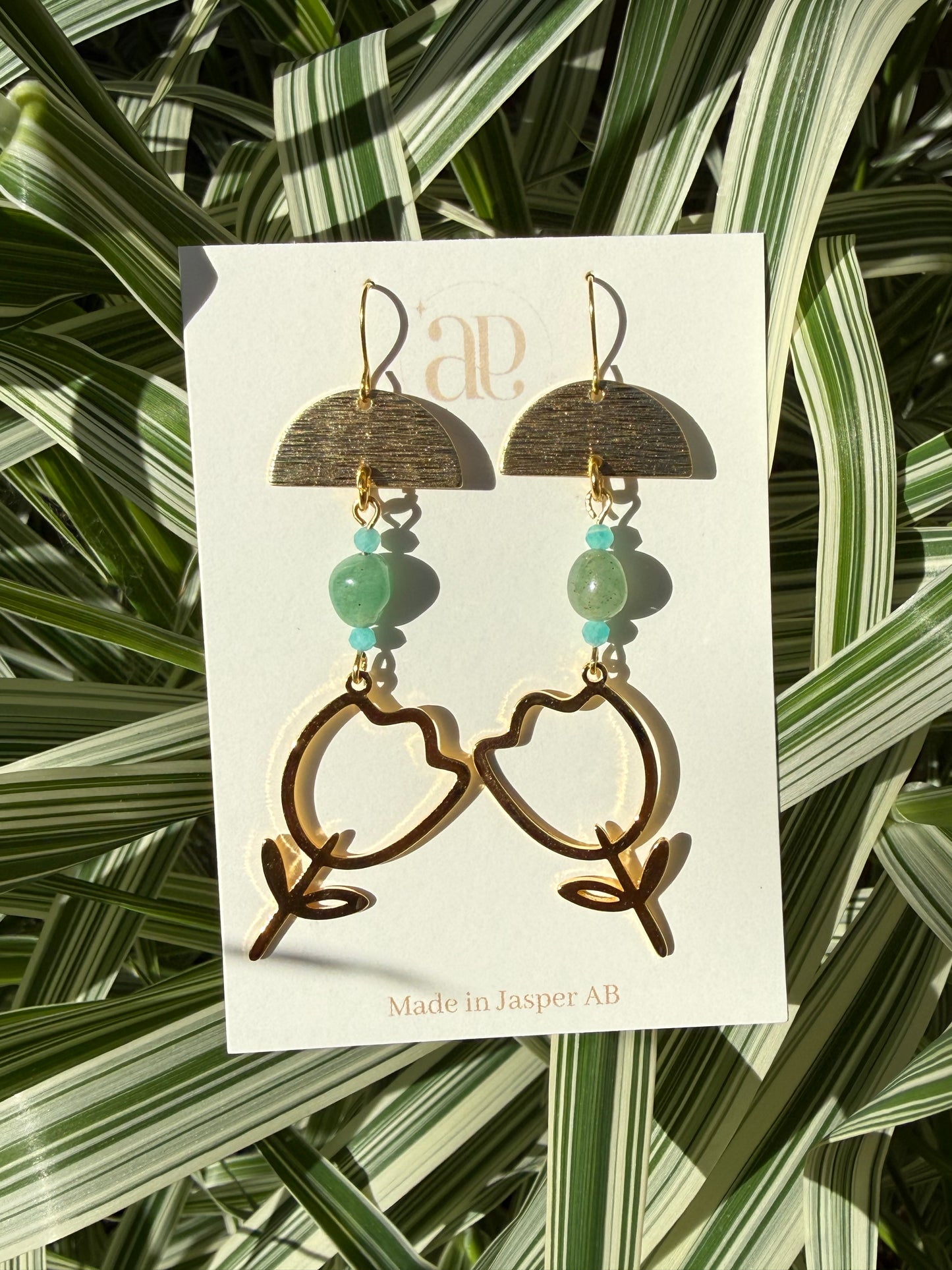 24k Gold Plated Aventurine Tulip Earrings