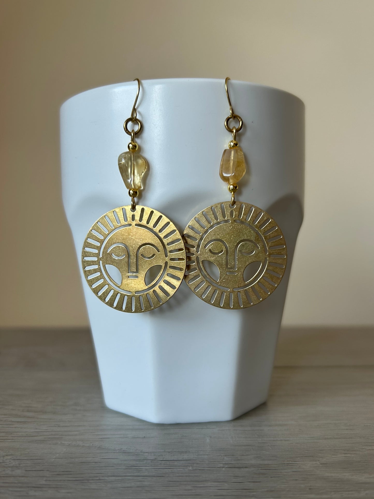 Citrine Happy Sun Brass Earrings