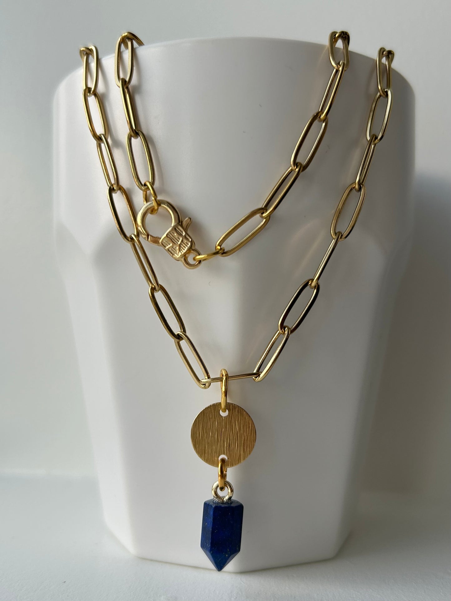 Paperclip Lapis Lazuli Gold Necklace