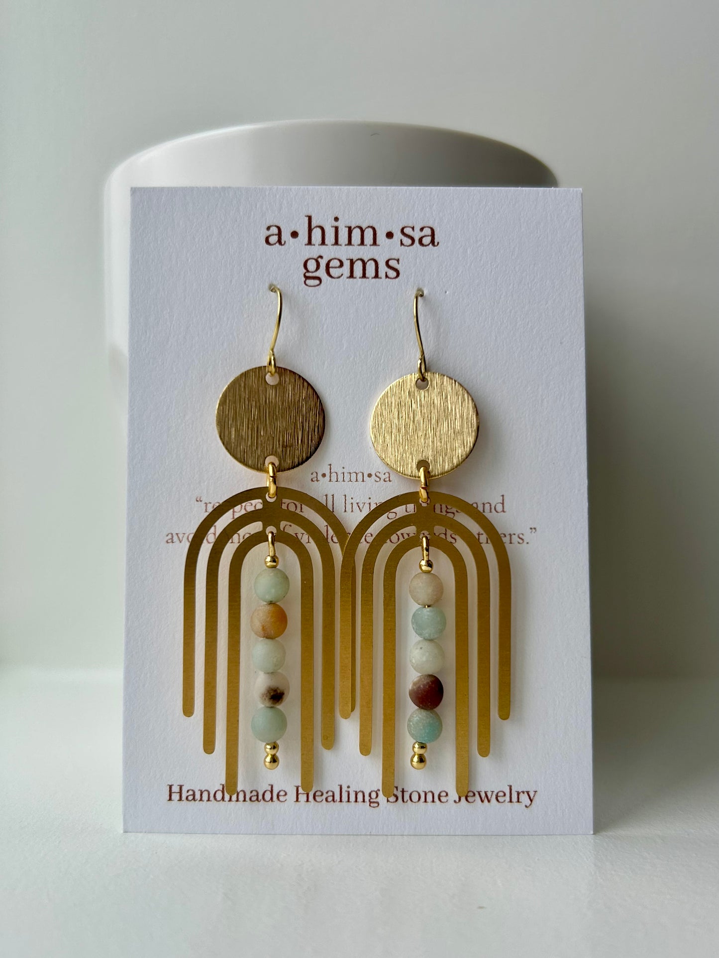 Amazonite Arches Brass Earrings