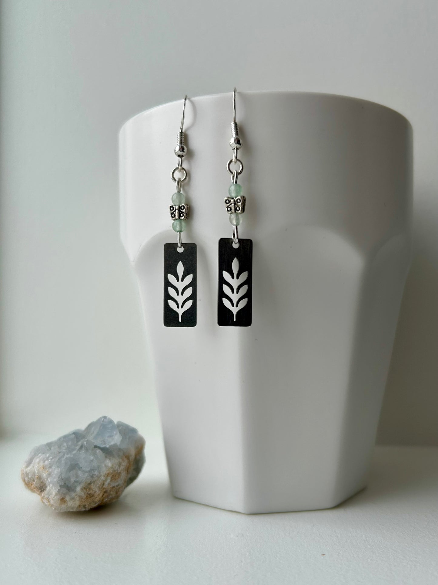 Silver Aventurine Tiny Fern Earrings