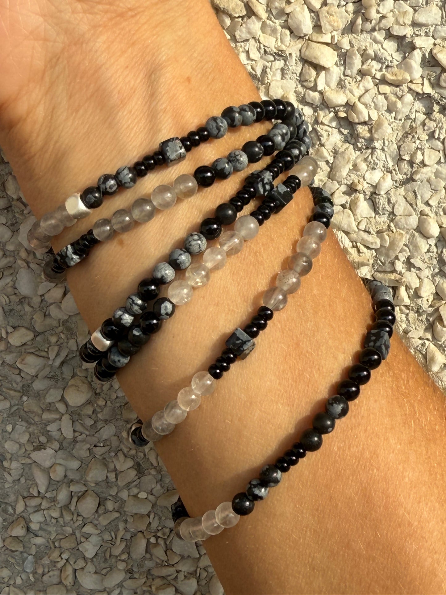 Stretchy Wrap Stone Bracelet Obsidian Mix
