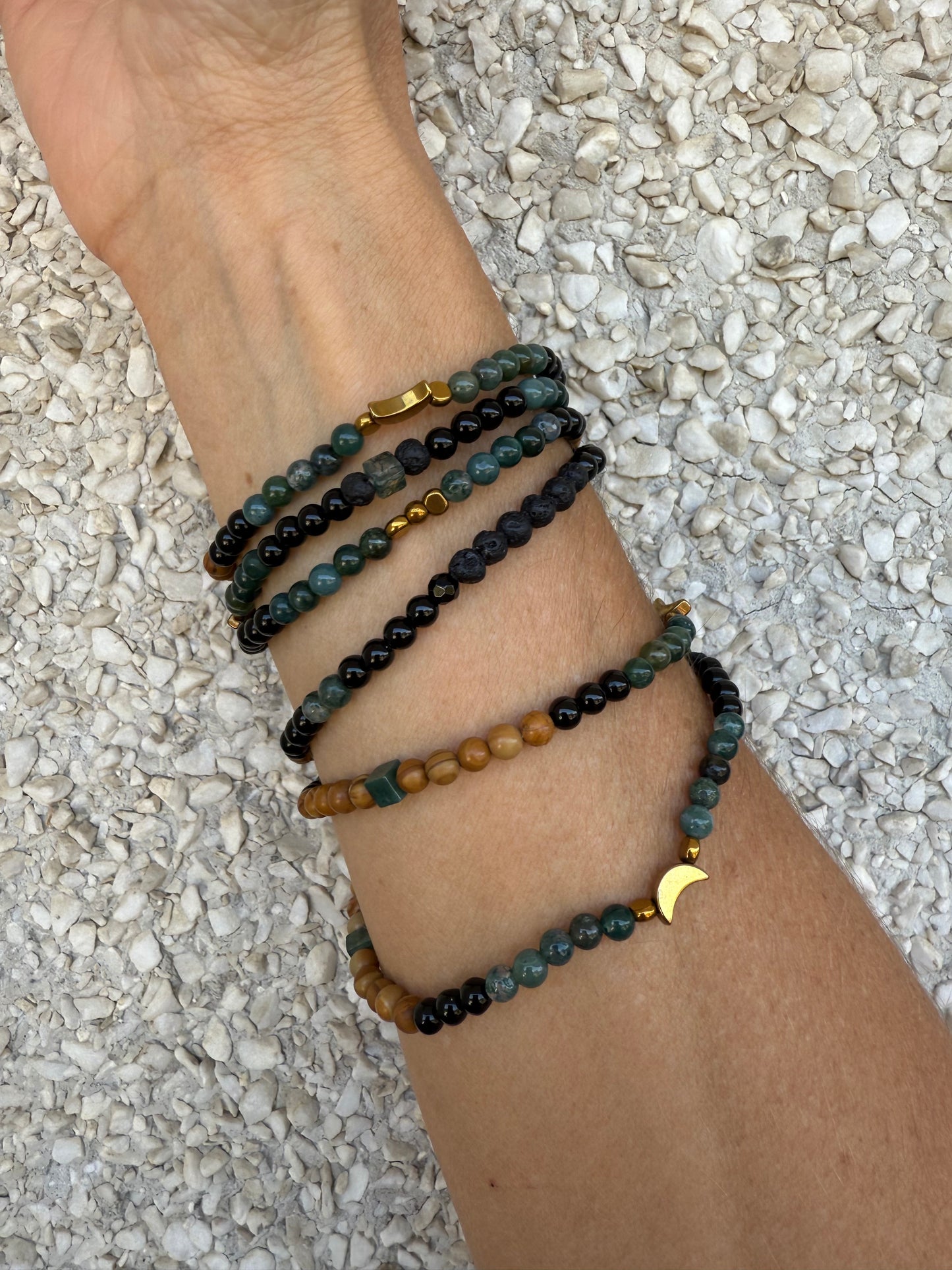Stretchy Wrap Stone Bracelet Moss Agate Mix