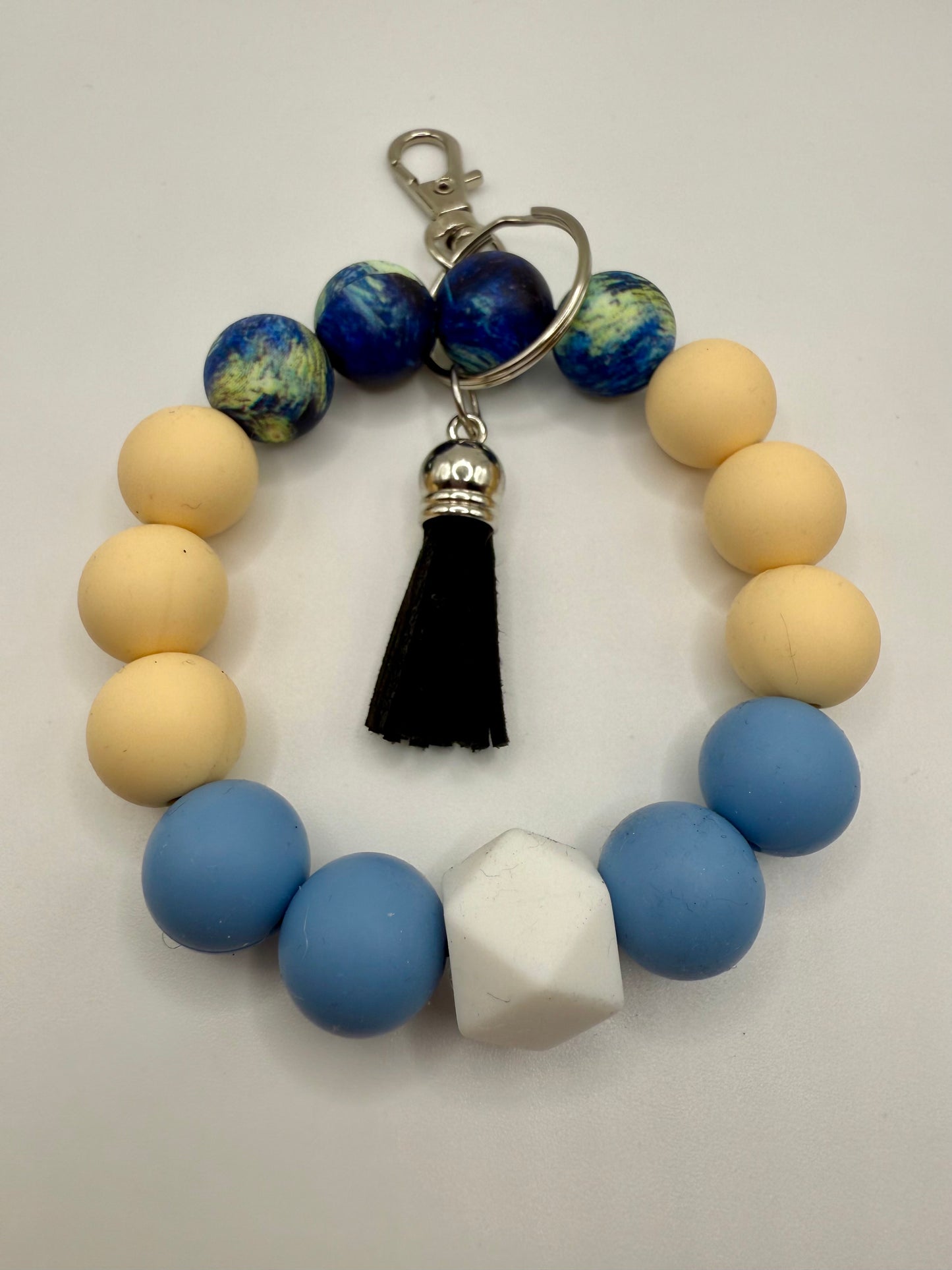 Silicone Beaded Galaxy Blue/ Cream Wristlet