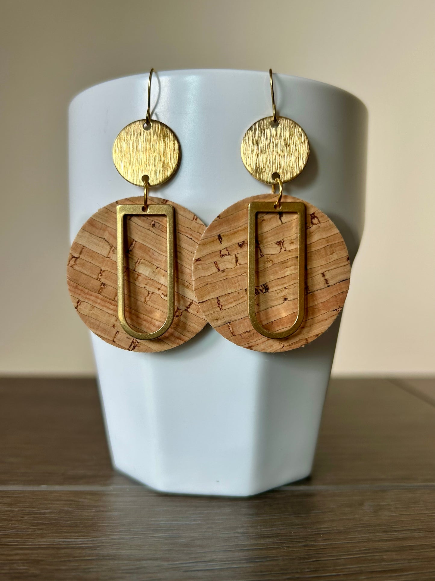 Natural Cork Brass Earrings