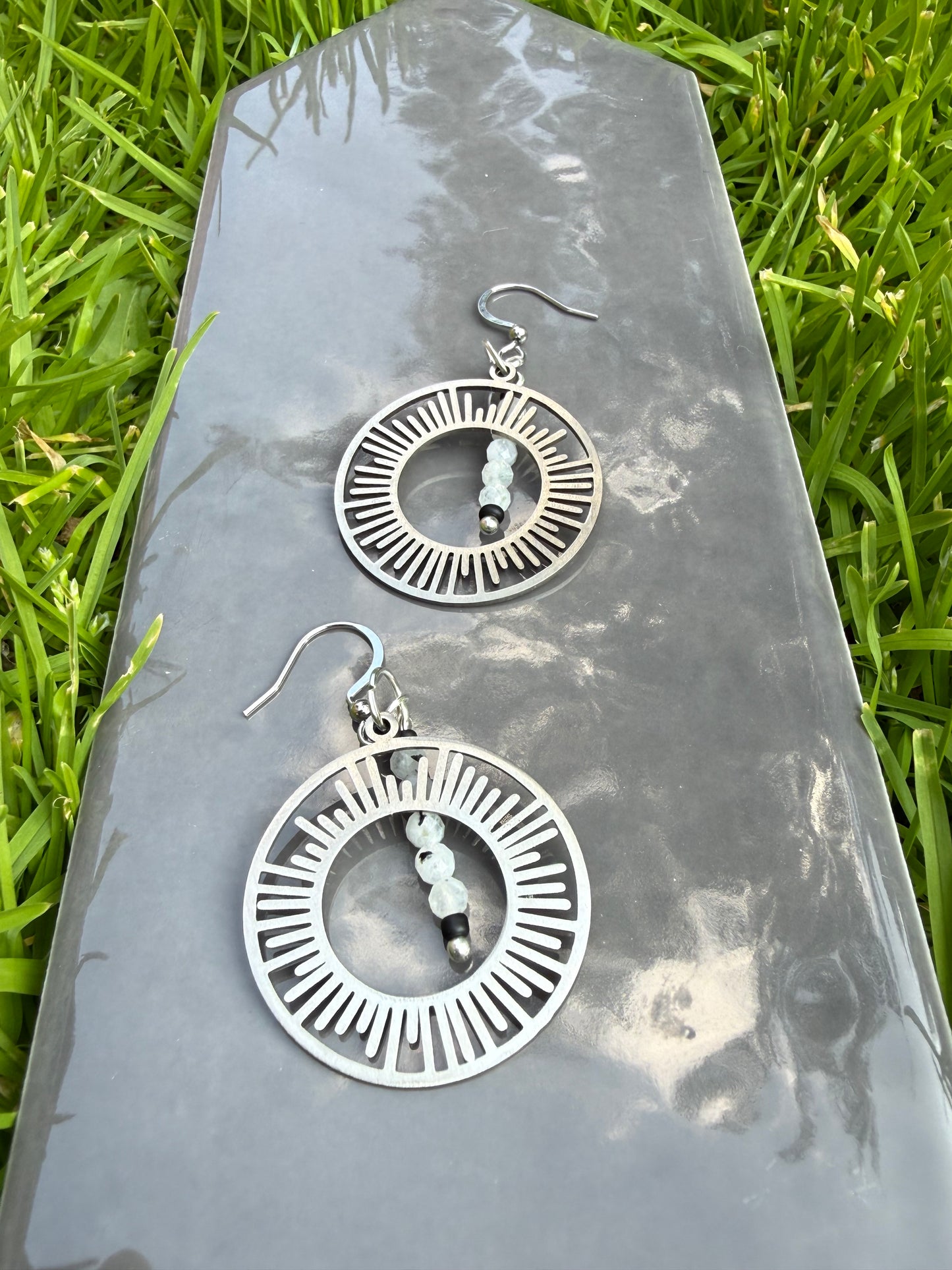 Stainless Steel Quartz Sun Dial Earrings