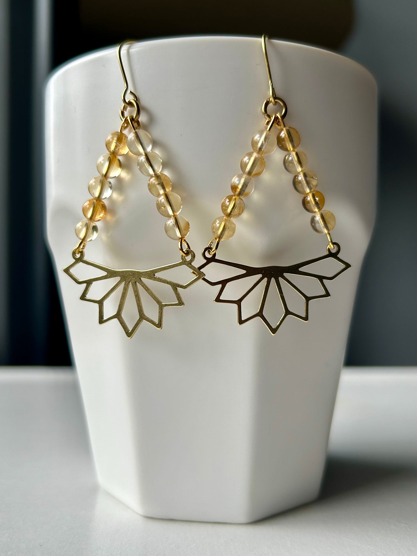 Citrine Flower Brass Earrings