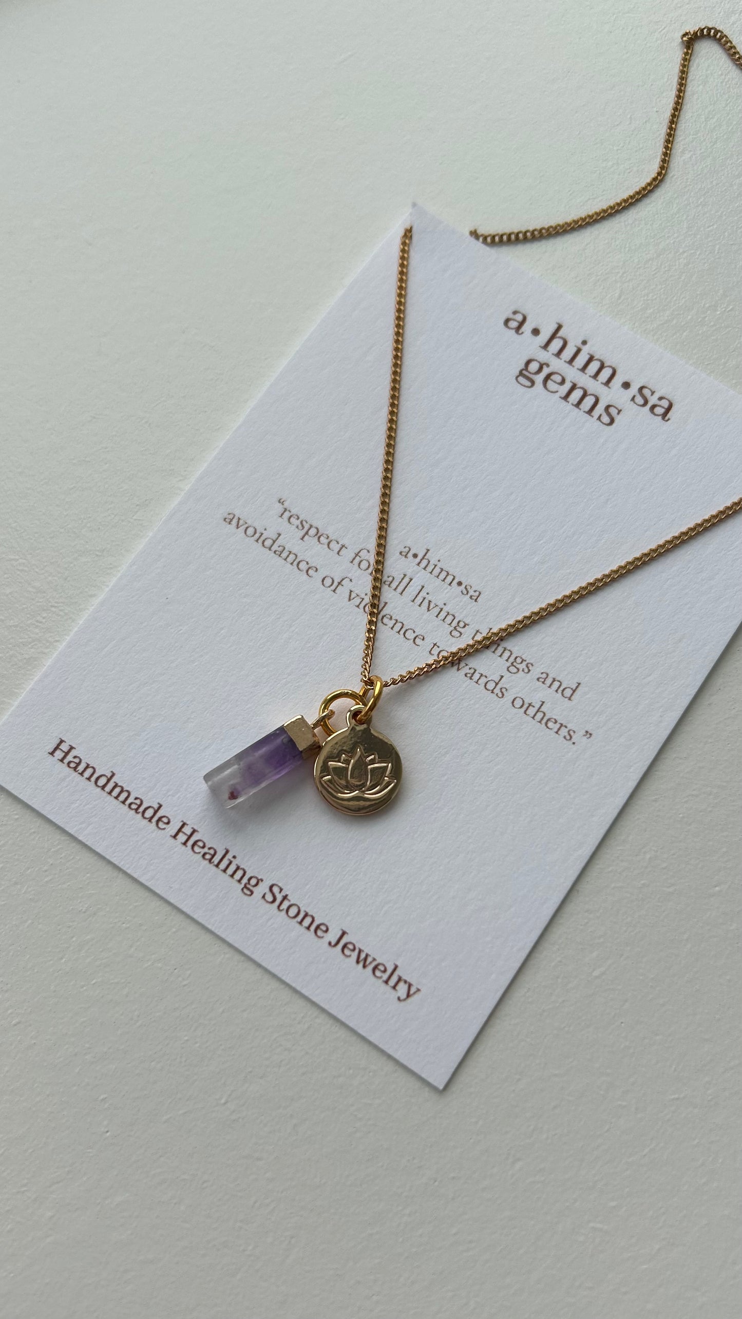 Amethyst Lotus Brass Necklace