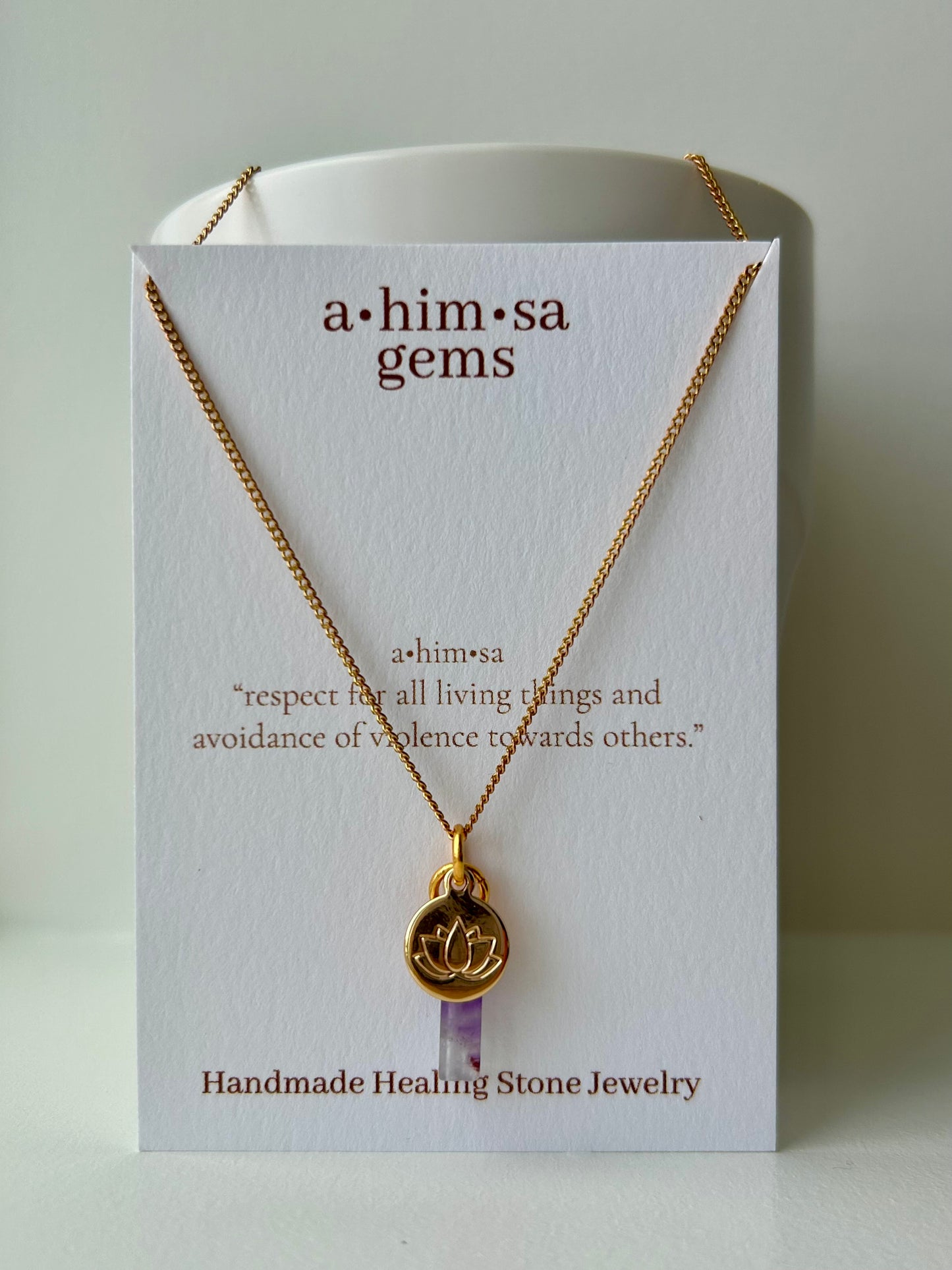 Amethyst Lotus Brass Necklace