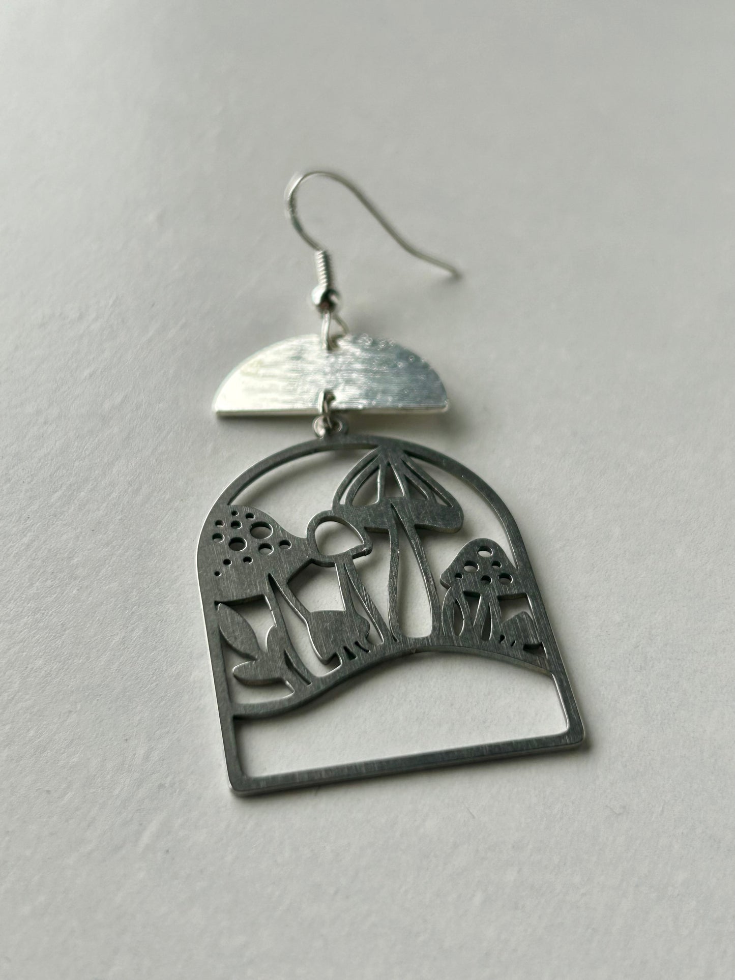 Silver Mushroom Patch Earrings