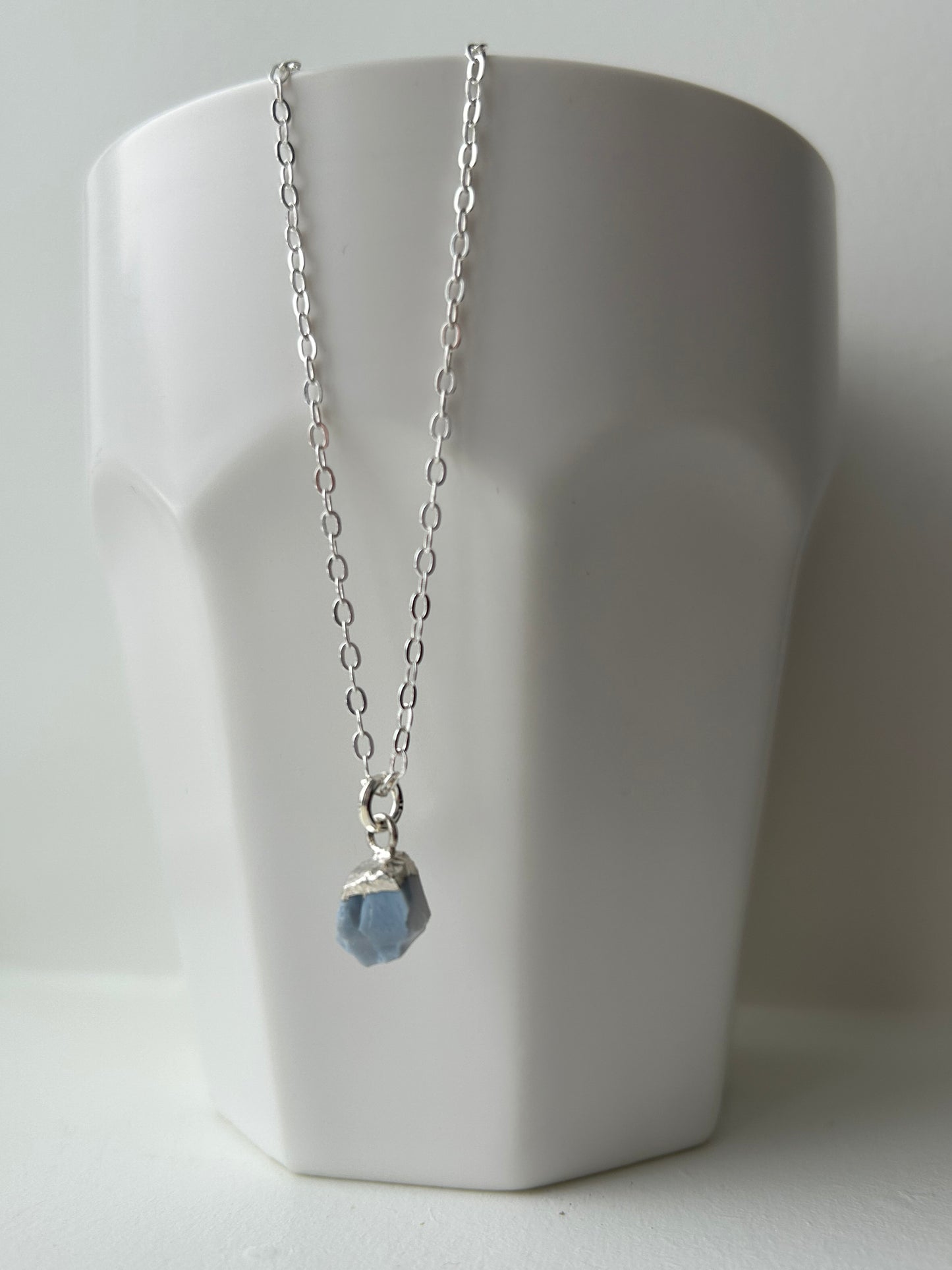 Silver Tiny Blue Opal Stone Necklace