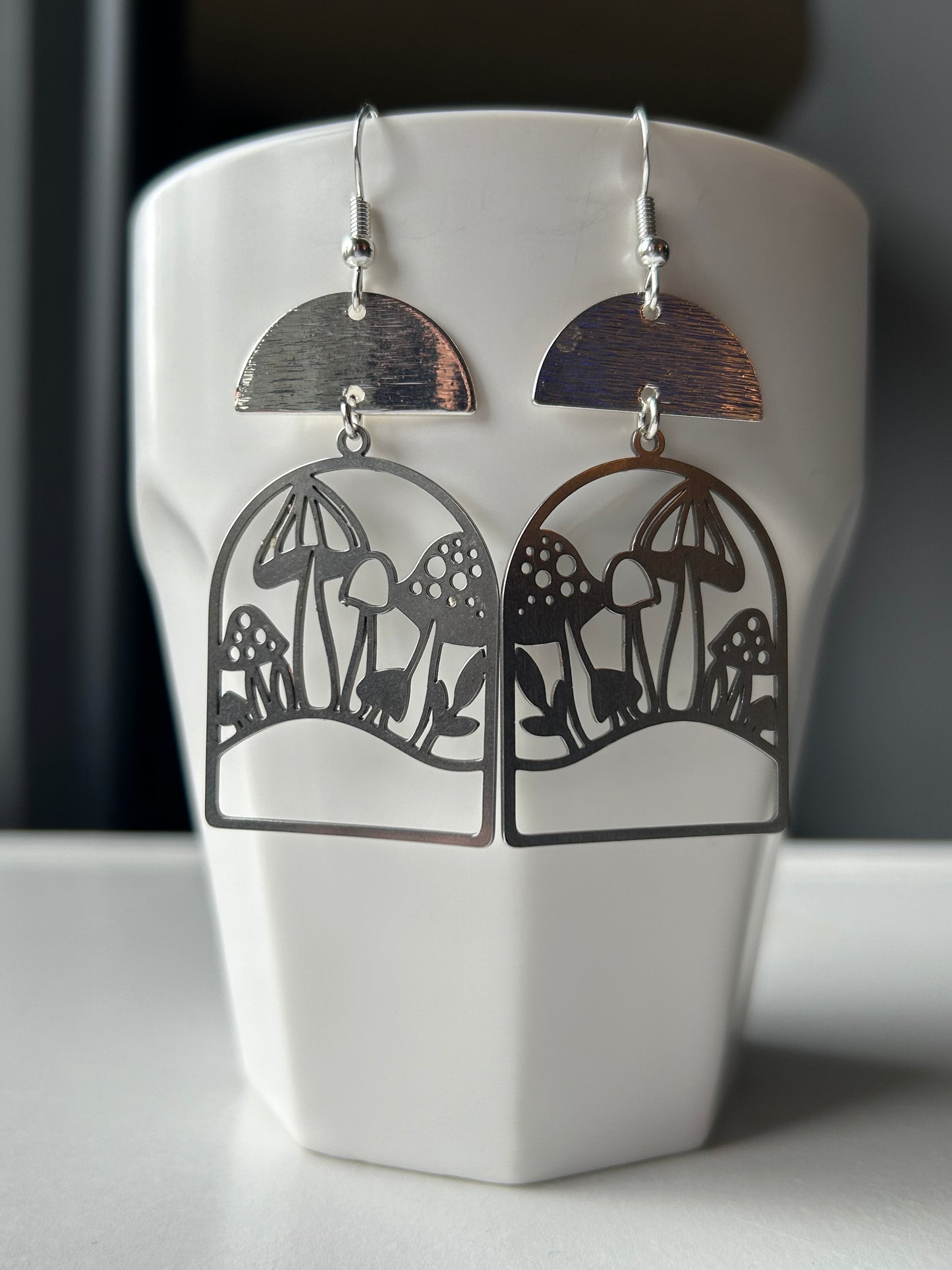 Silver Mushroom Patch Earrings