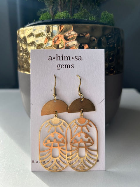 Sun Shrooms Vintage Brass Earrings