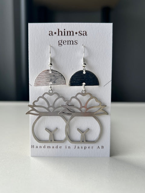 Silver Pistil Half Moon Earrings