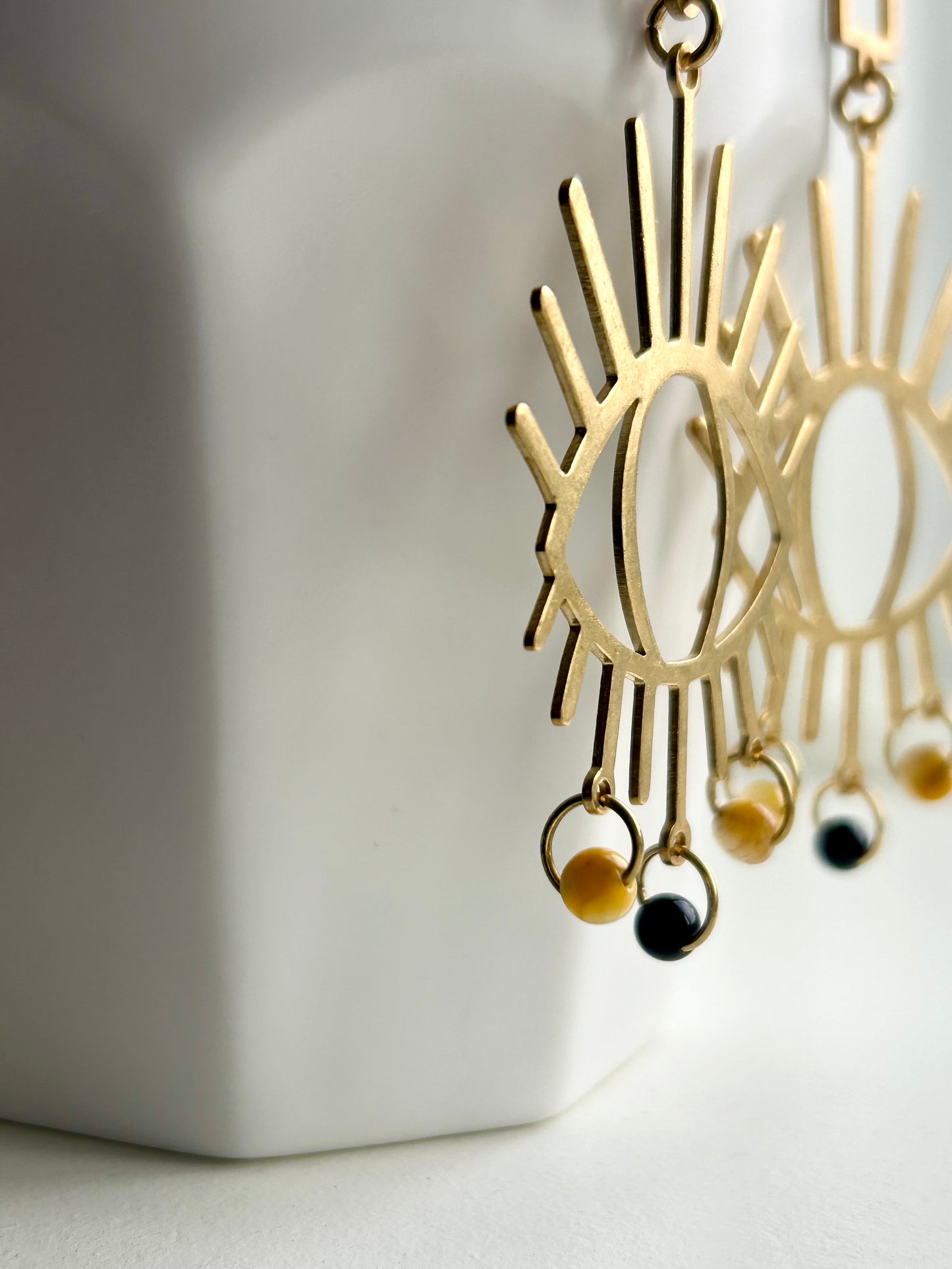 Golden Tiger Eye Third Eye Brass Earrings