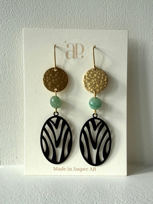 Black Plated Aventurine Geometric Earrings