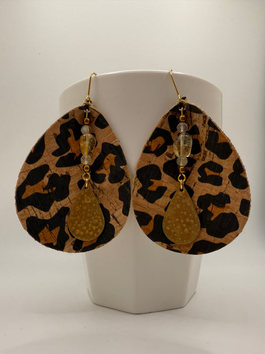 Citrine Wild Side Cork Brass Earringsk