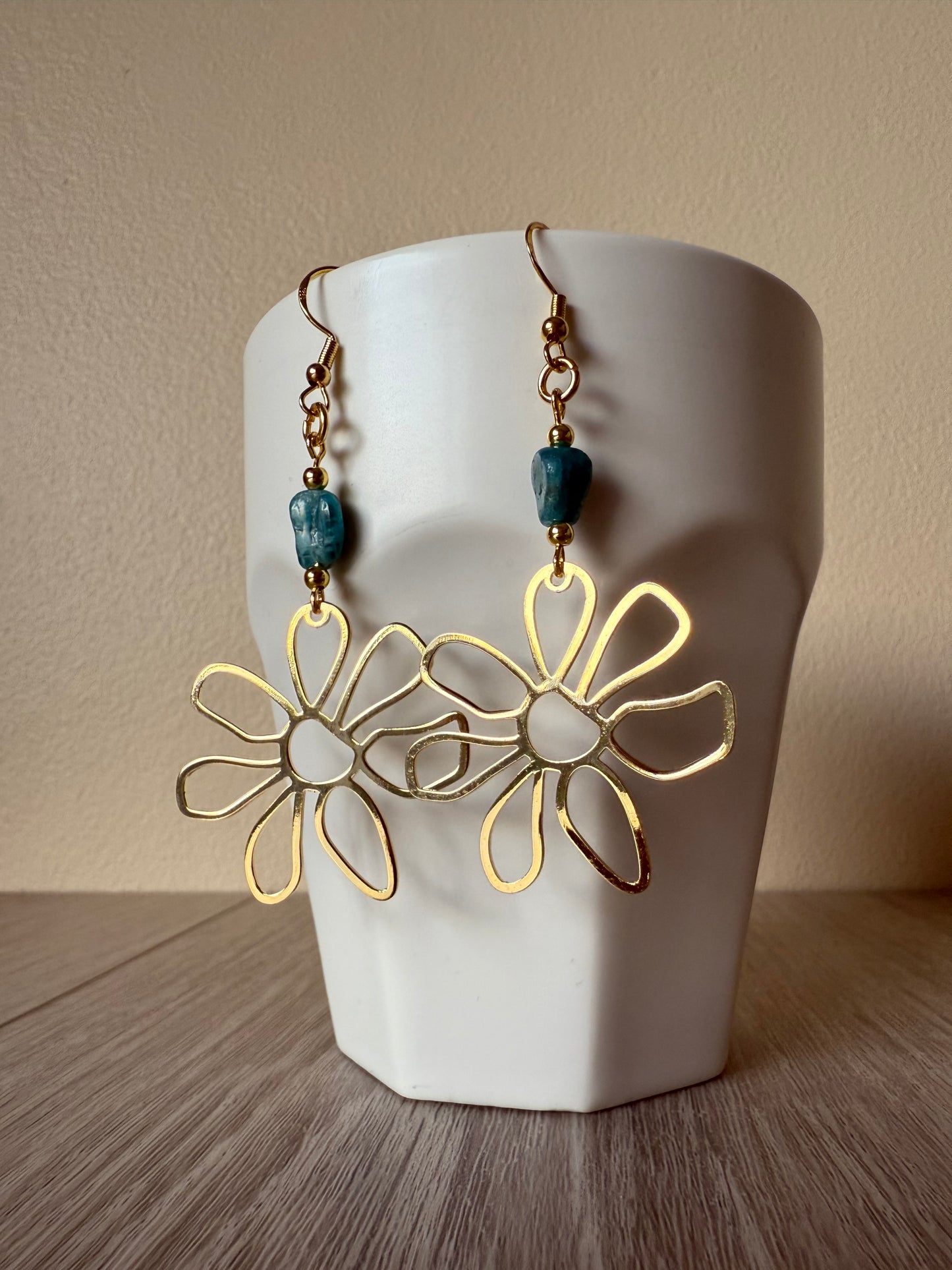 24K Gold Plated Apatite Daisy Earrings