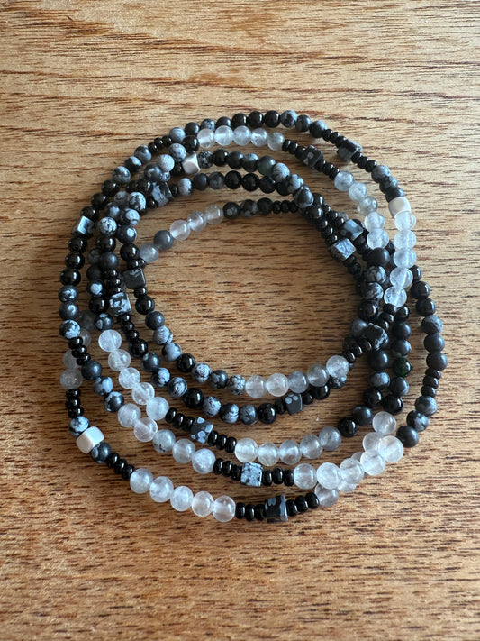 Stretchy Wrap Stone Bracelet Obsidian Mix