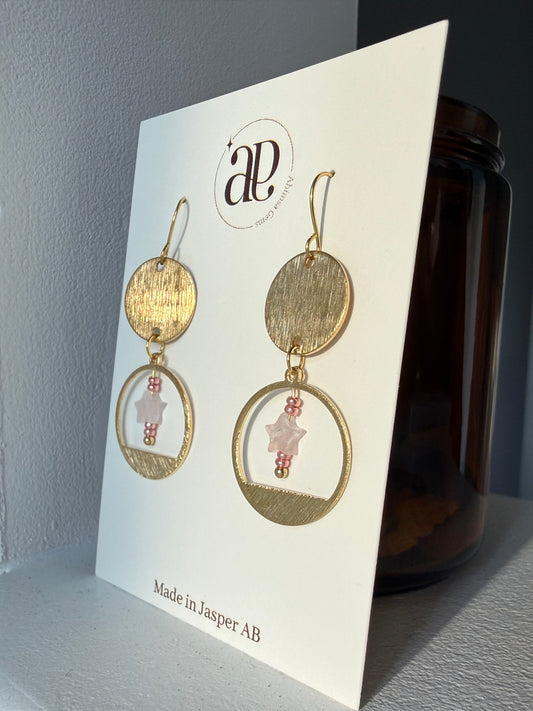Rose Quartz Circle Stars Earrings